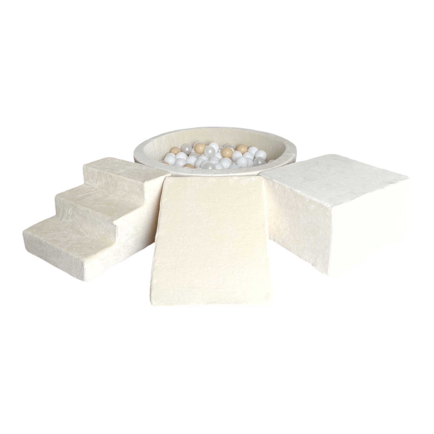 3dílná sametová pěnová hrací sada s bazénkem a 200 míčky (4 barvy)