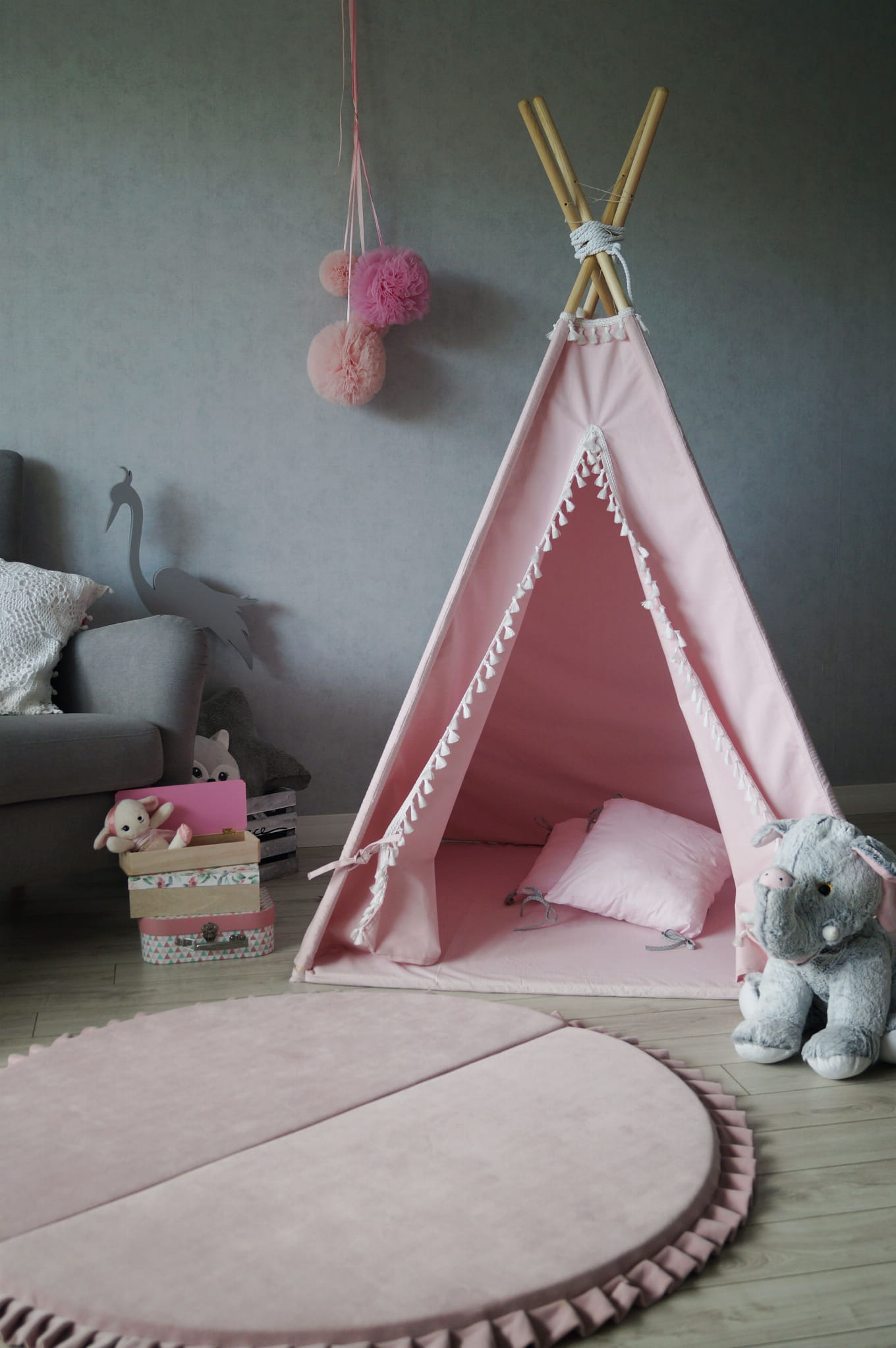 Bavlněné dětské teepee s podložkou a polštáři