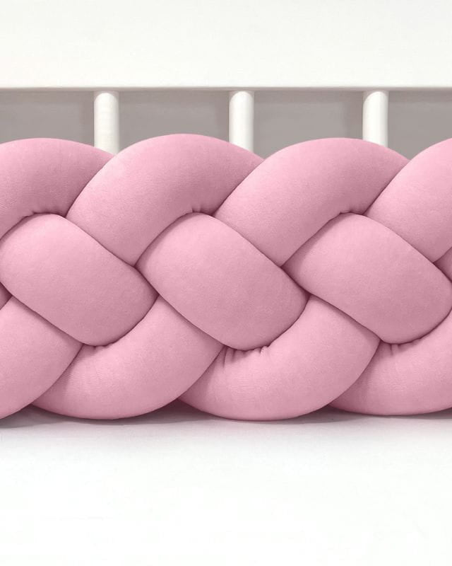 Ochranný mantinel do postýlky - 4-pásmový cop - Tmavě růžový (120-400 cm)