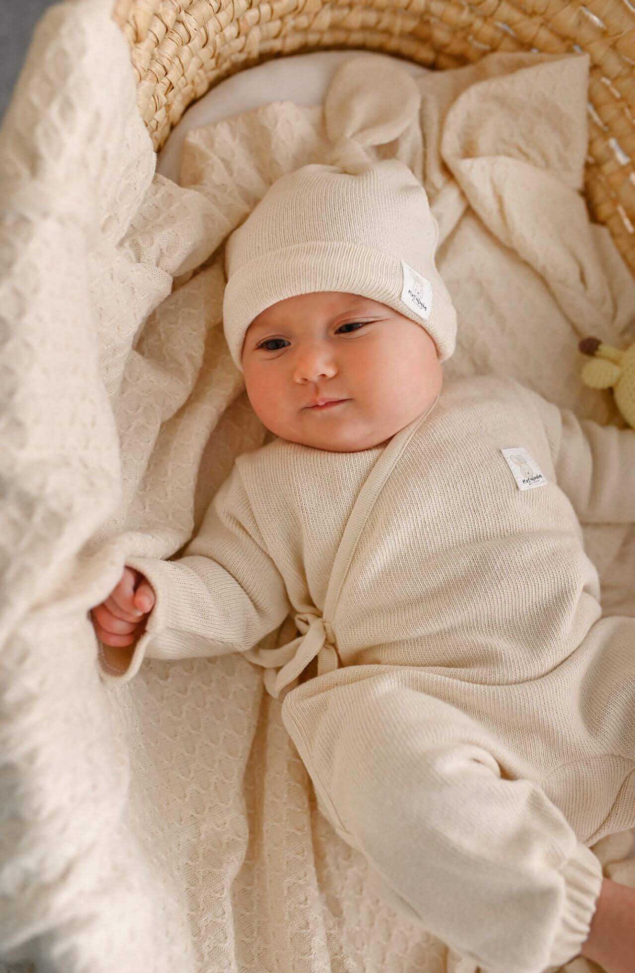 Zavinovací "romper" overal pro miminka – přírodní (0–12 měsíců)