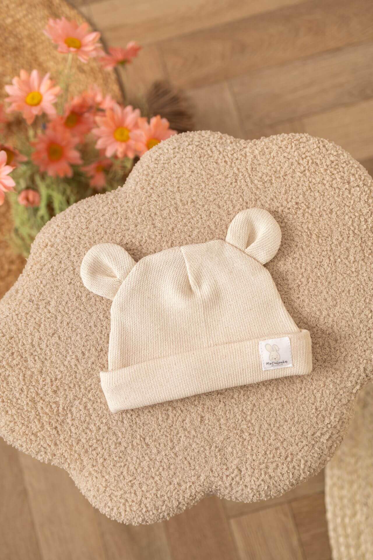 Pletená dětská čepice s ušima – Přírodní balvna