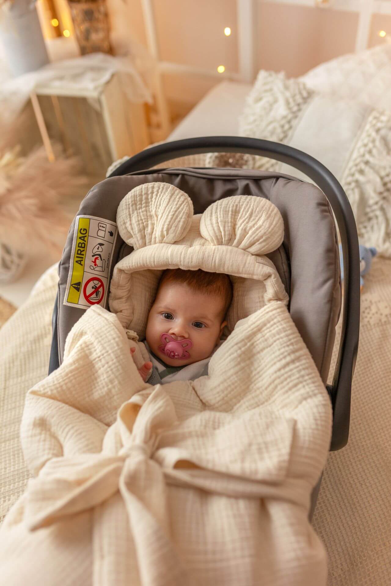 Zavinovací deka do autosedačky – 100% mušelínová bavlna – Přírodní