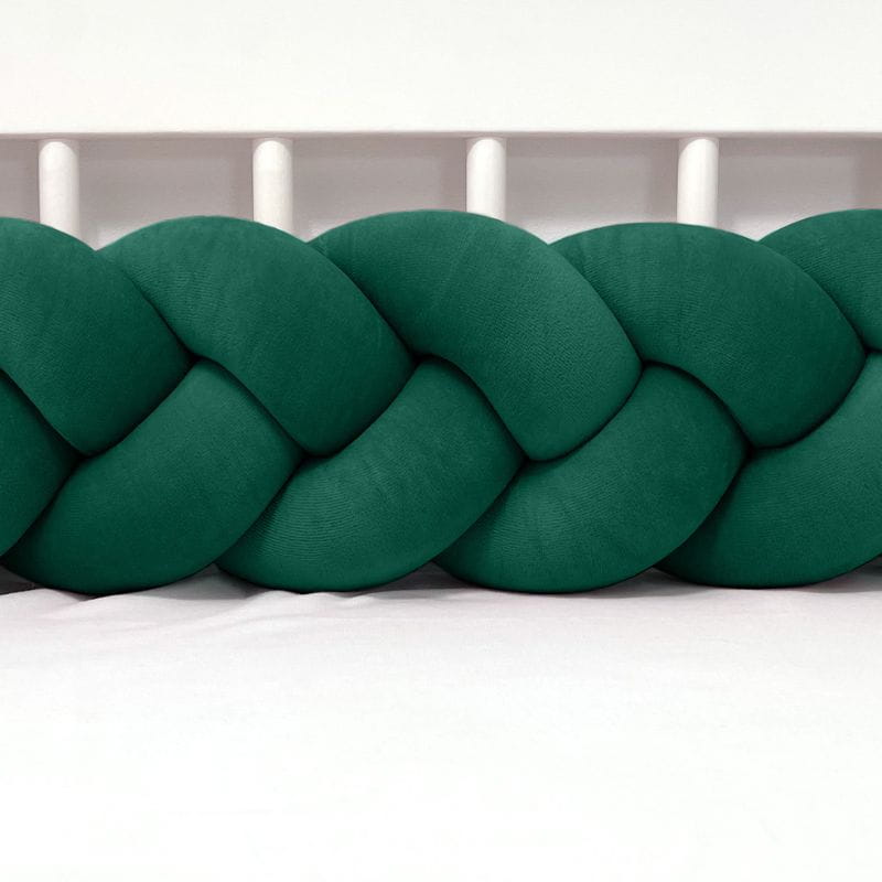 Ochranný mantinel do postýlky - Pletený cop - Tmavě zelená (120-400 cm)