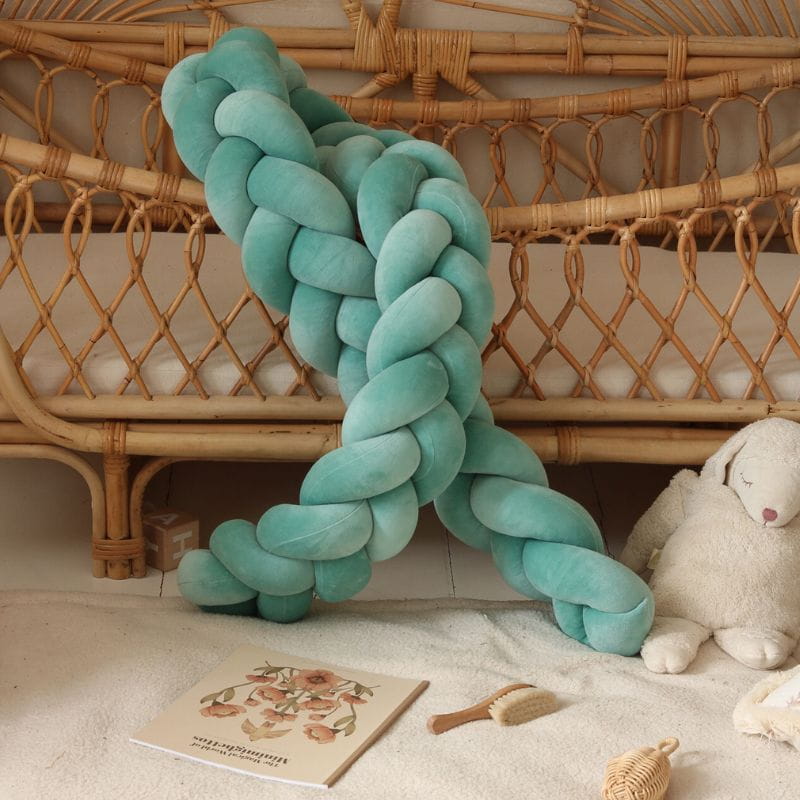 Ochranný mantinel do postýlky - Pletený cop - Mátově zelená (120-400 cm)