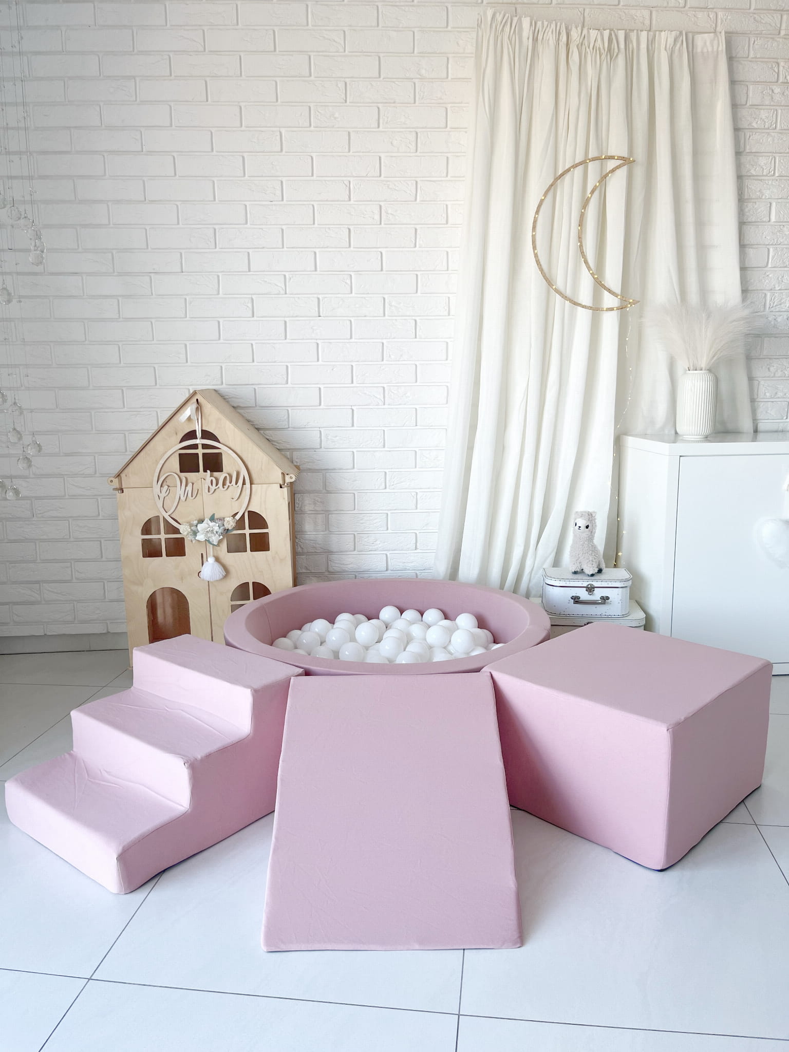 3dílná pěnová hrací sada se suchým bazénkem a 200 míčky – Bavlna (6 barev)