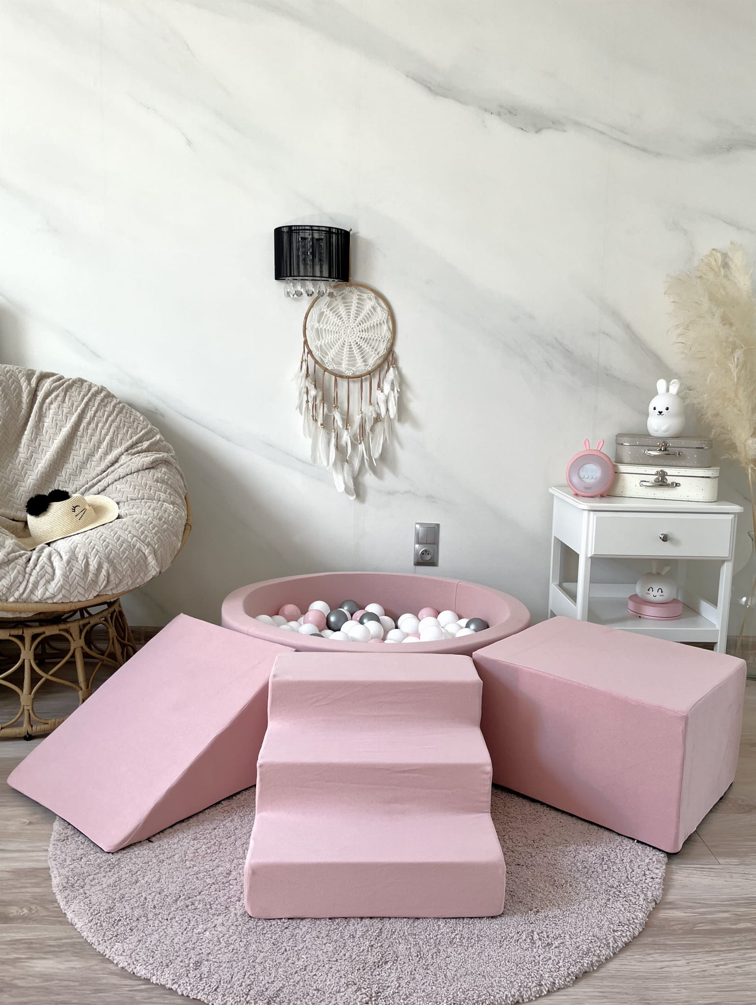 3dílná pěnová hrací sada se suchým bazénkem a 200 míčky – Bavlna (6 barev)