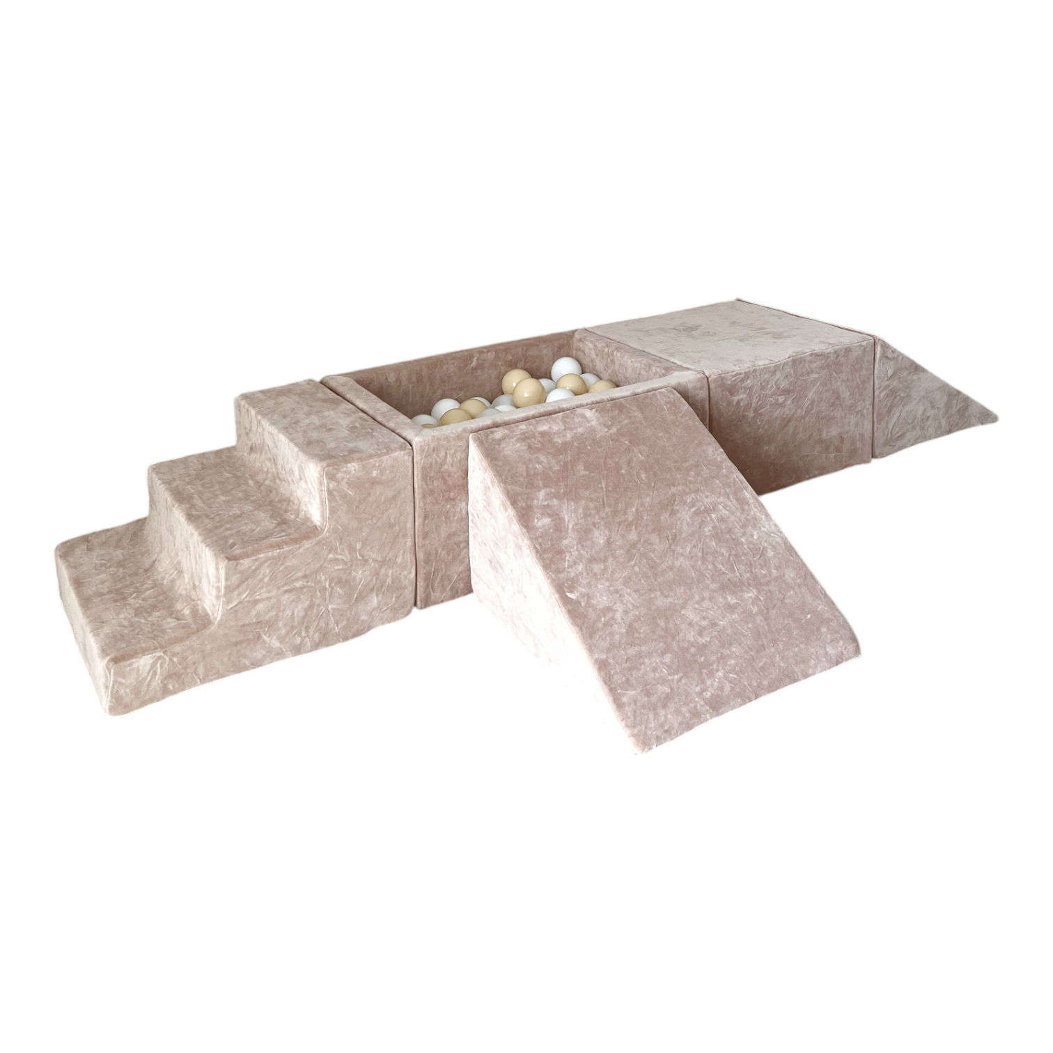 5dílná sametová pěnová hrací sada s mini bazénkem a 100 míčky – bavlna (4 barvy)