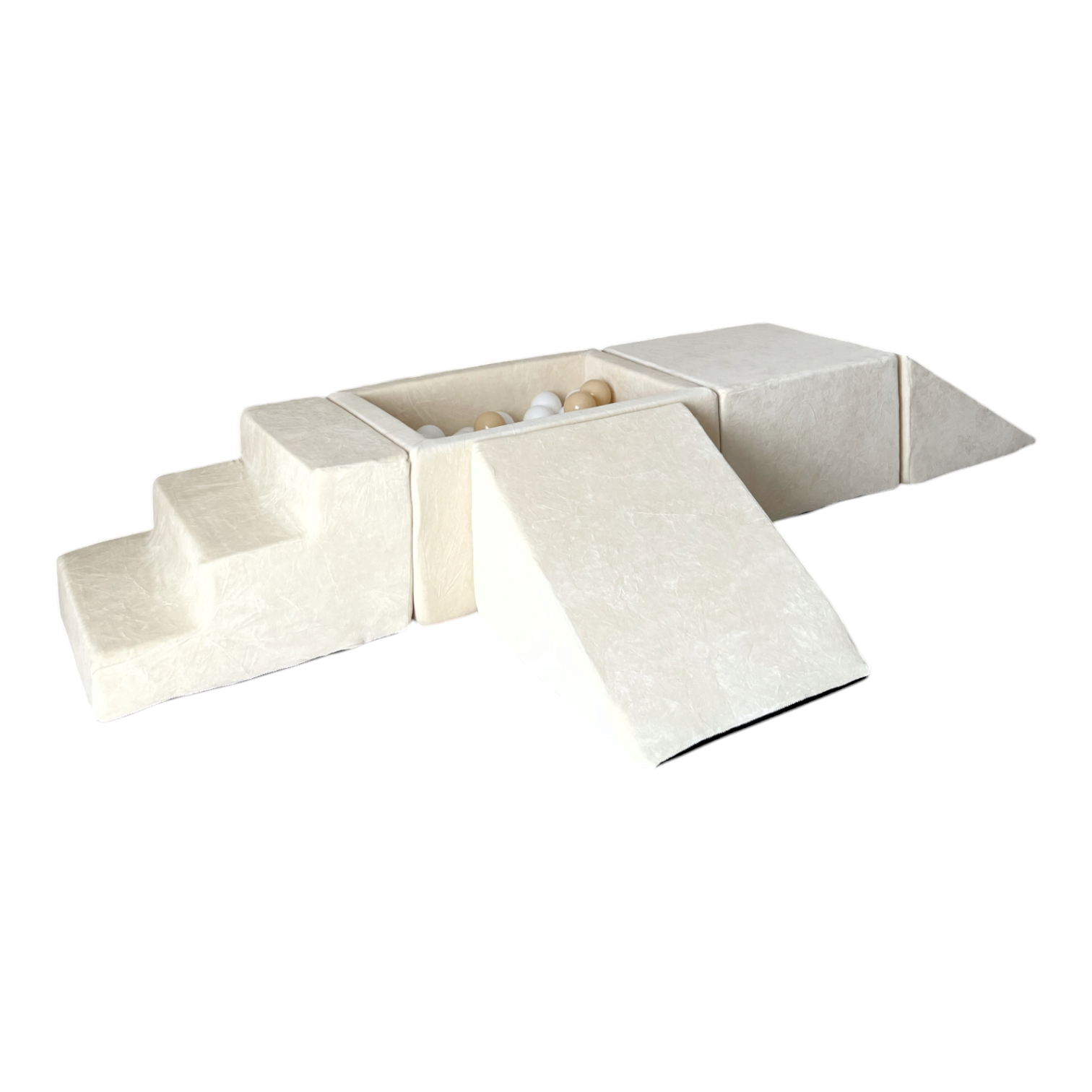 5dílná sametová pěnová hrací sada s mini bazénkem a 100 míčky – bavlna (4 barvy)