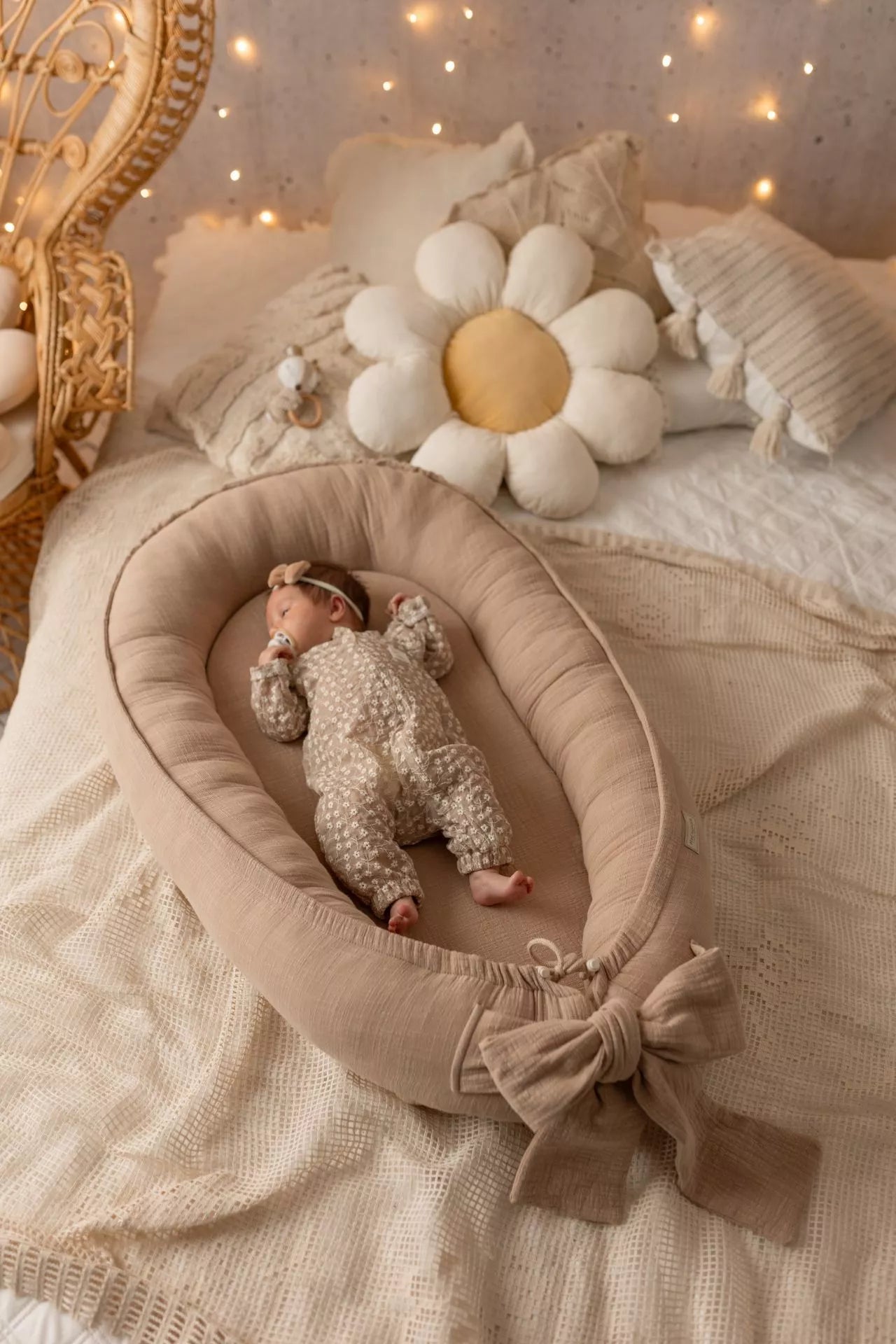 Hnízdečko pro miminko LinenLook – 100% mušelínová bavlna – Cappuccino