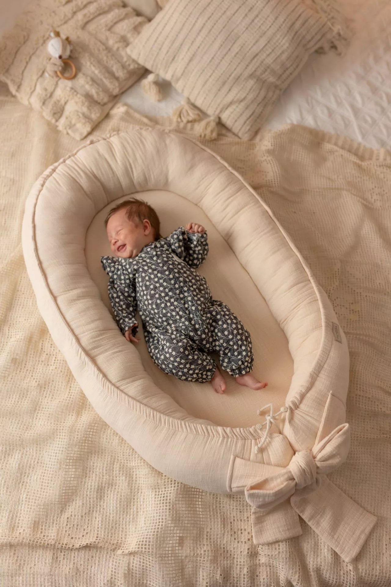 Hnízdečko pro miminko LinenLook – 100% mušelínová bavlna – Vanilkové