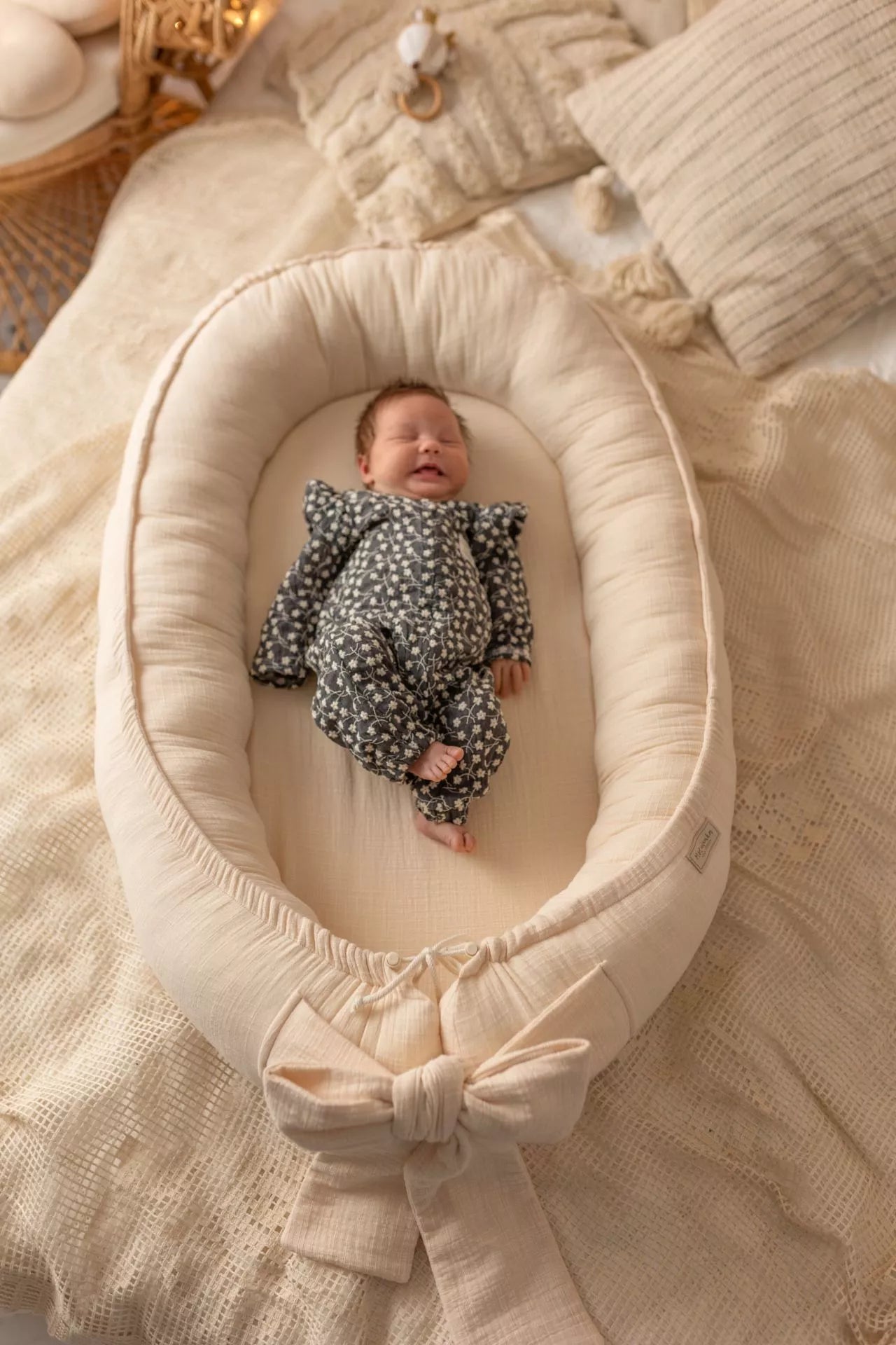 Hnízdečko pro miminko LinenLook – 100% mušelínová bavlna – Vanilkové