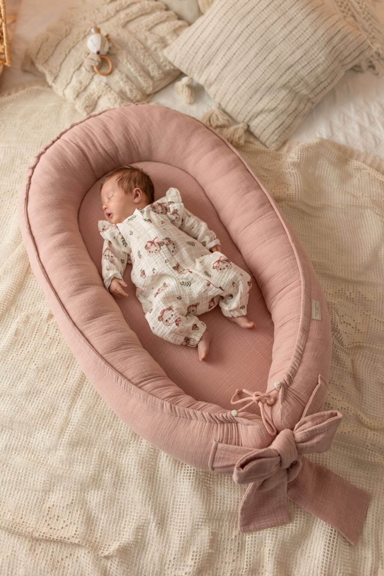 Hnízdečko pro miminko LinenLook – 100% mušelínová bavlna – Růžové