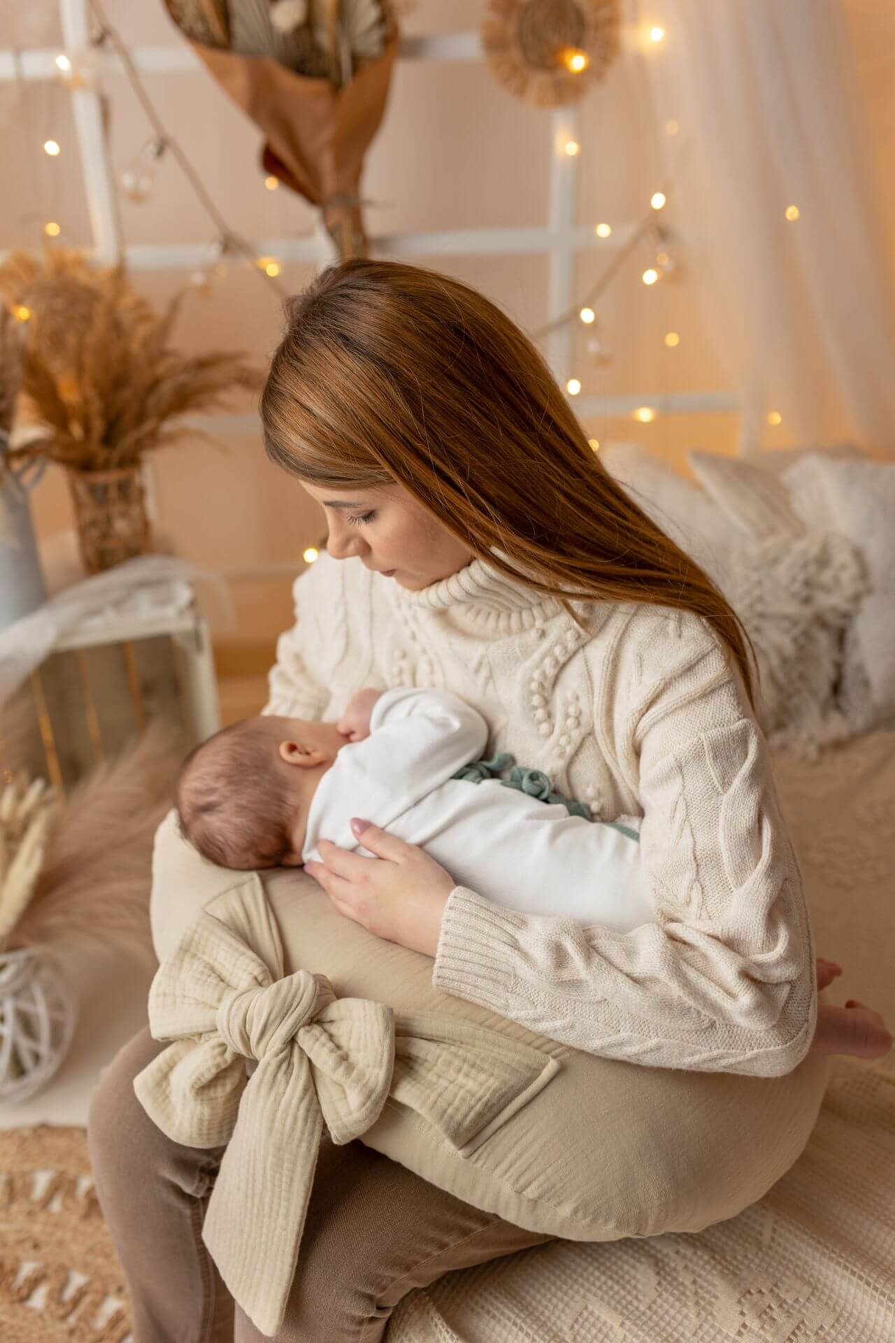 Mušelínový kojící polštář s mašlí (5 barev)