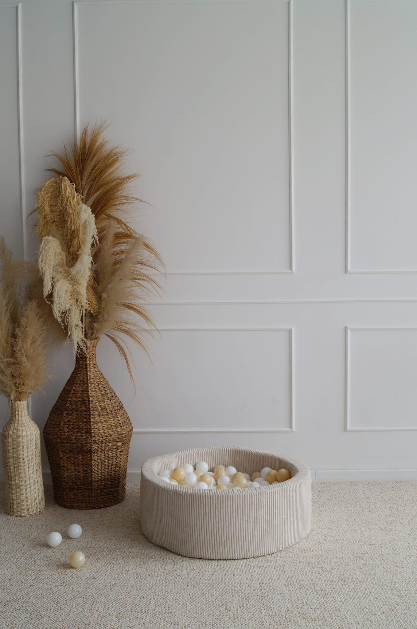 Manšestrový suchý bazének s míčky - Krémový