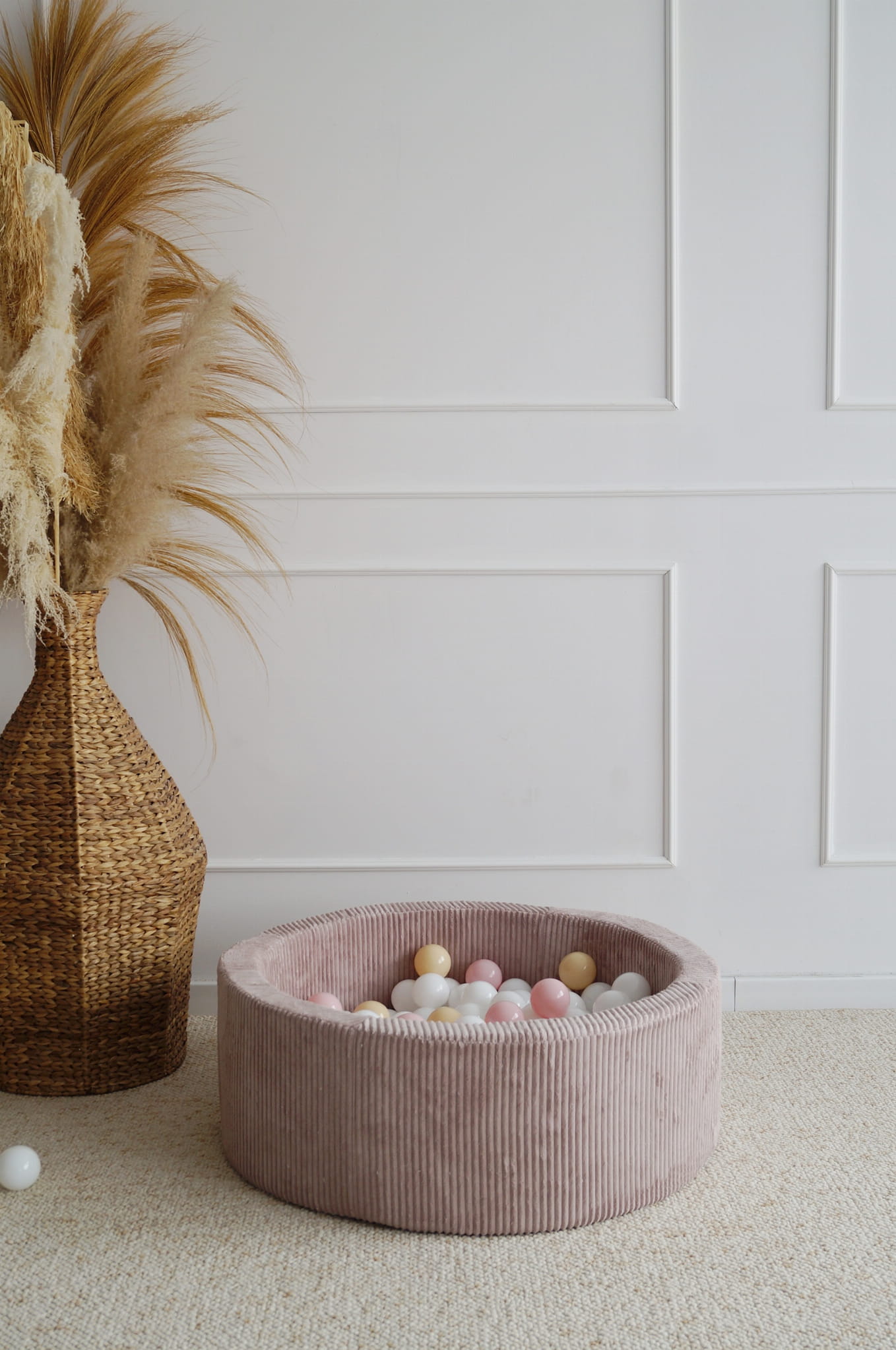 Manšestrový suchý bazének s míčky - Staro-růžový