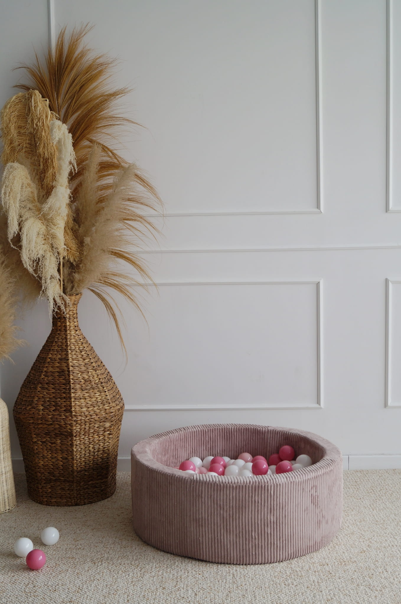 Manšestrový suchý bazének s míčky - Staro-růžový