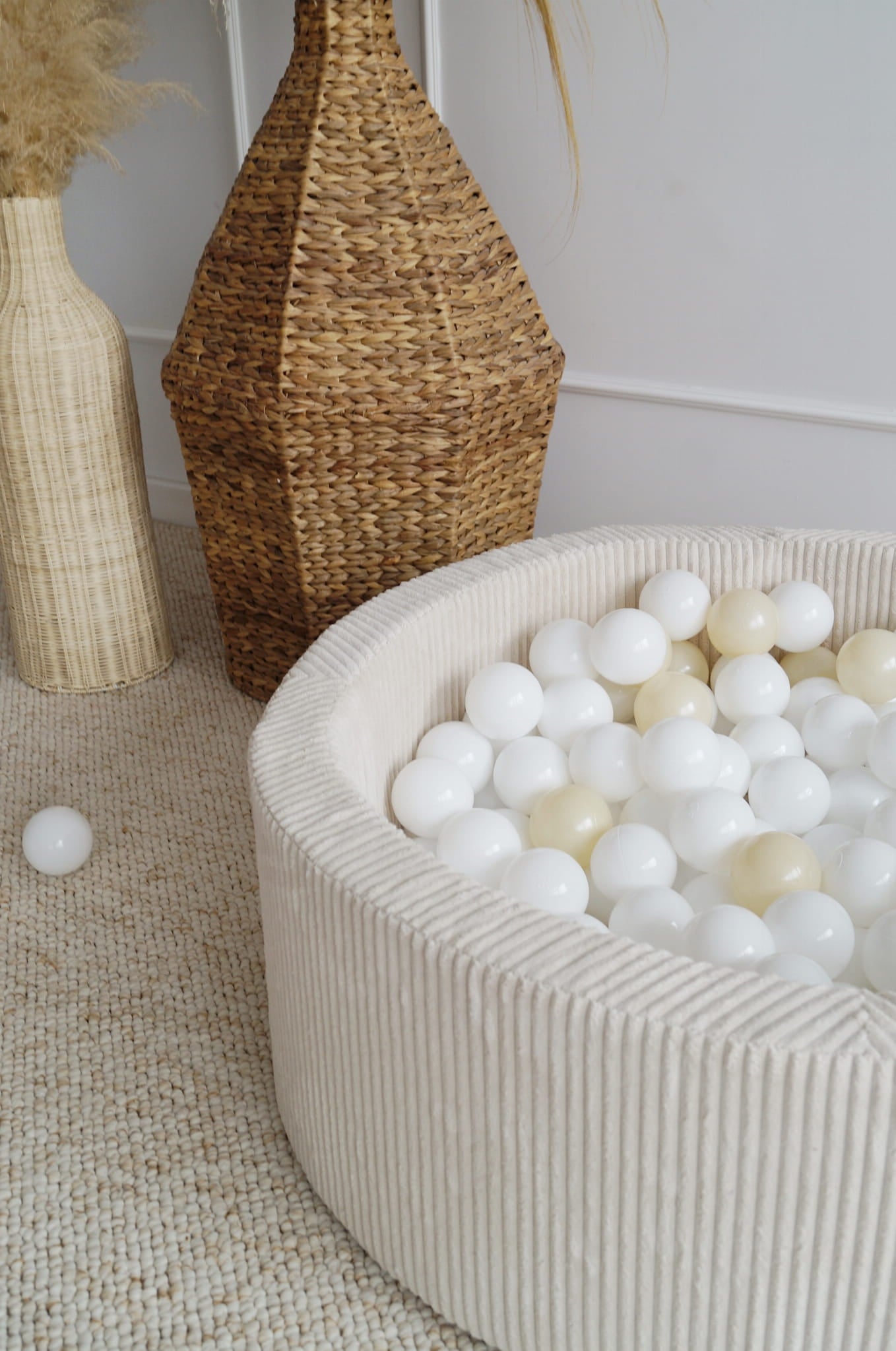 Manšestrový suchý bazének s míčky - Krémový