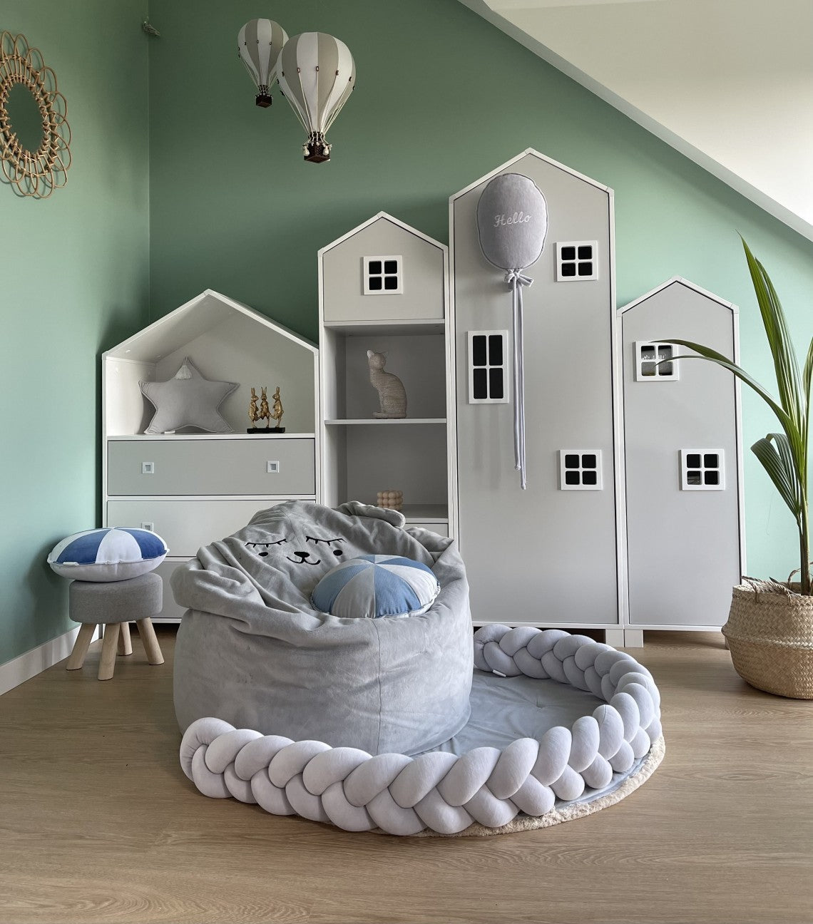 Ochranný mantinel do postýlky - Pletený cop - Šedý (120-400 cm)