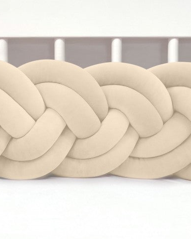 Mantinel do postýlky – Dvojitý pletený cop - Krémový (120-400 cm)
