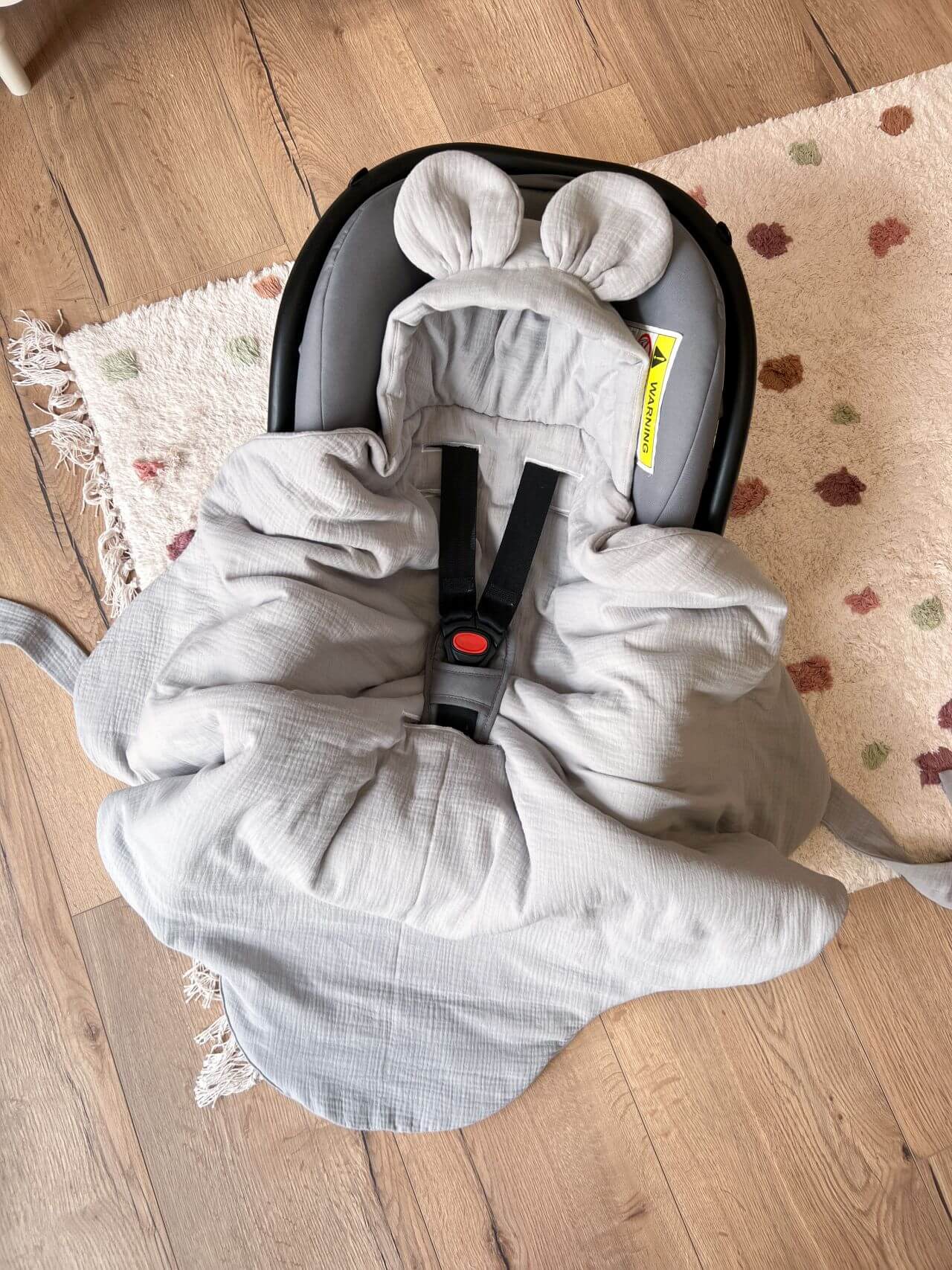 Zavinovačka pro miminka do autosedačky – šedá, 100% mušelínová bavlna