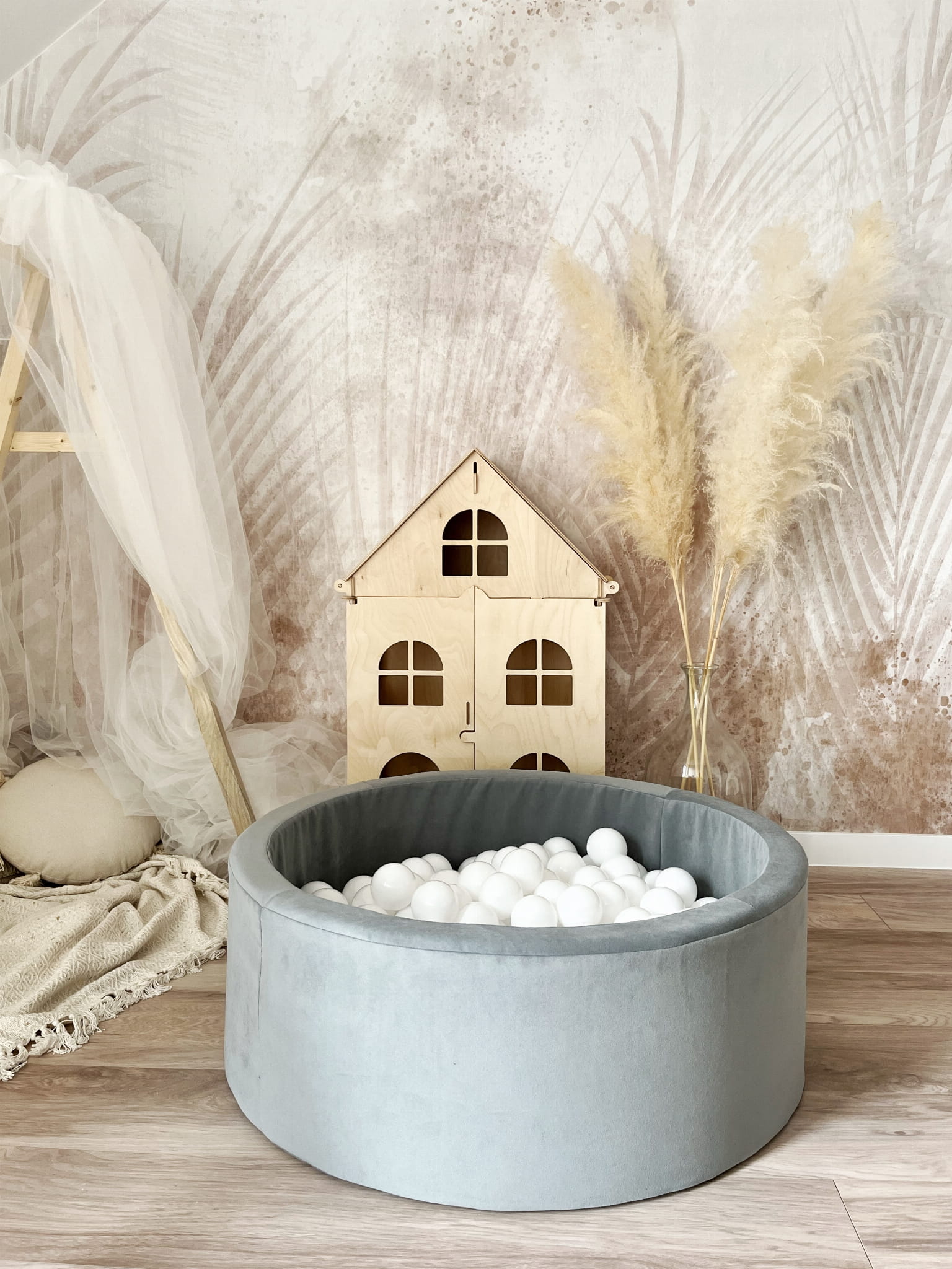 Trinity Velvet Velurový suchý bazének s míčky - Šedý