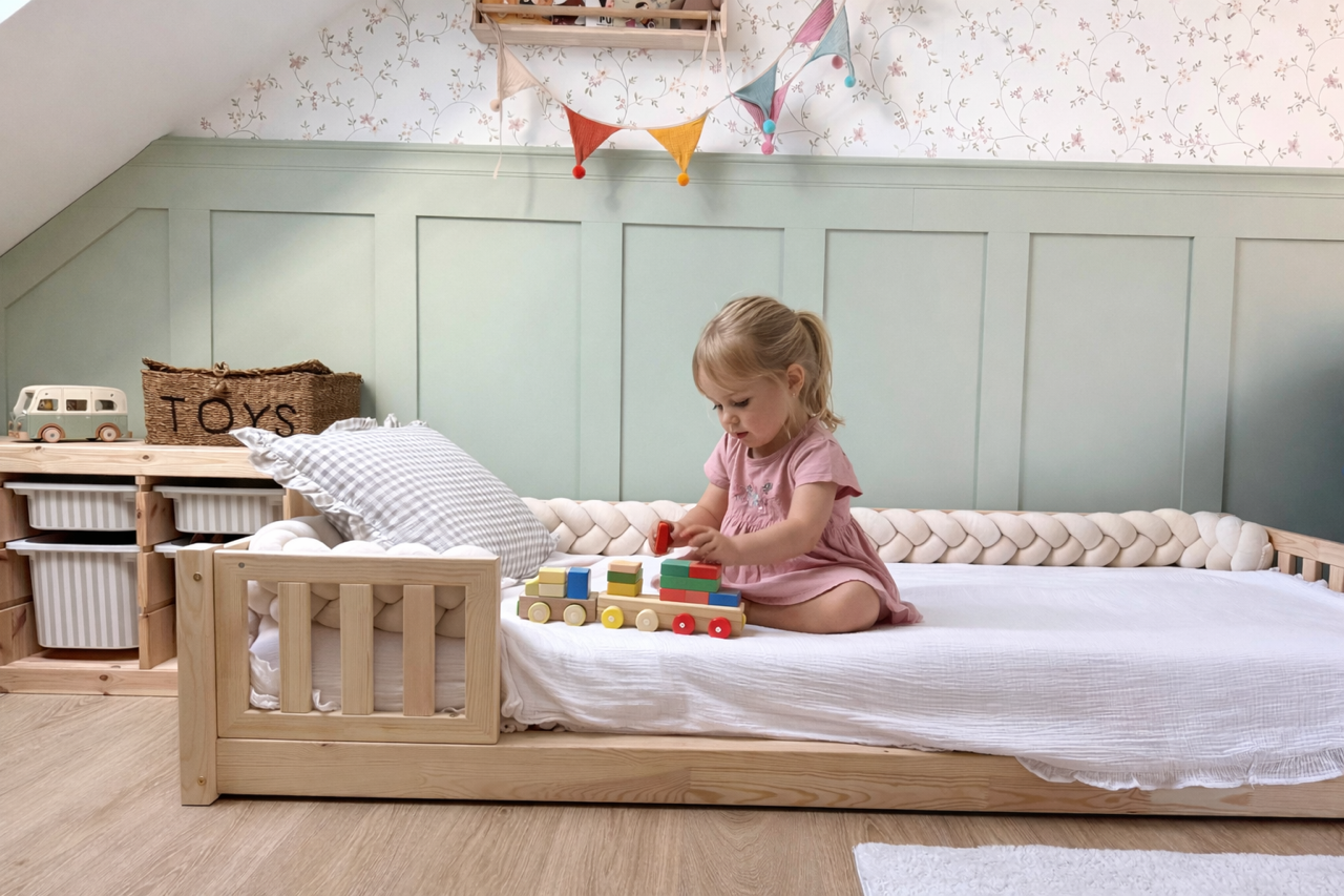 Bouclé mantinel do postýlky – Pletený cop klasický a 4-pramenný