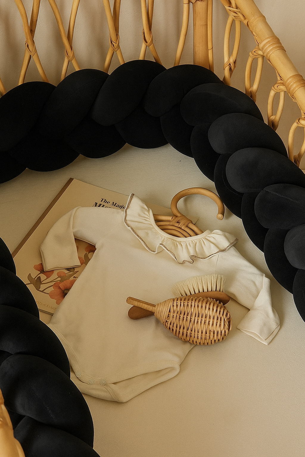 Ochranný mantinel do postýlky - Pletený cop - Černý (120-400 cm)