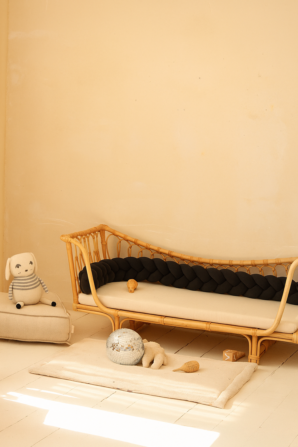 Ochranný mantinel do postýlky - Pletený cop - Černý (120-400 cm)