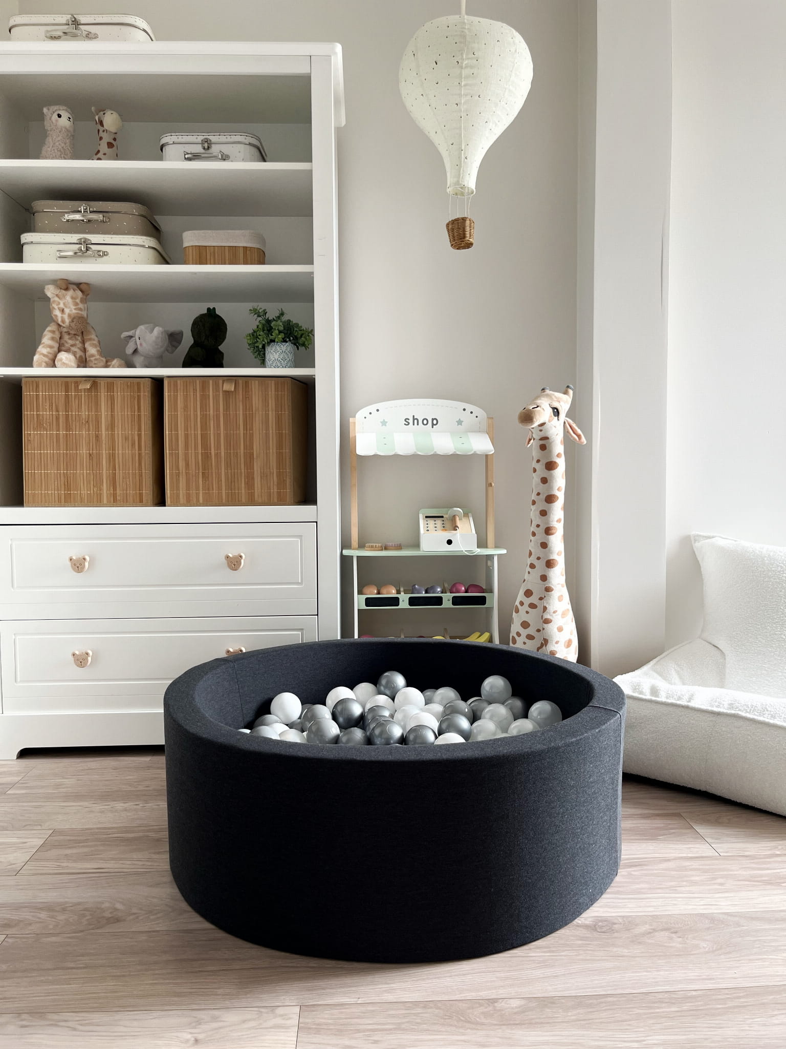 Prémiový bavlněný bazének s míčky – Grafitový (200–250 ks)