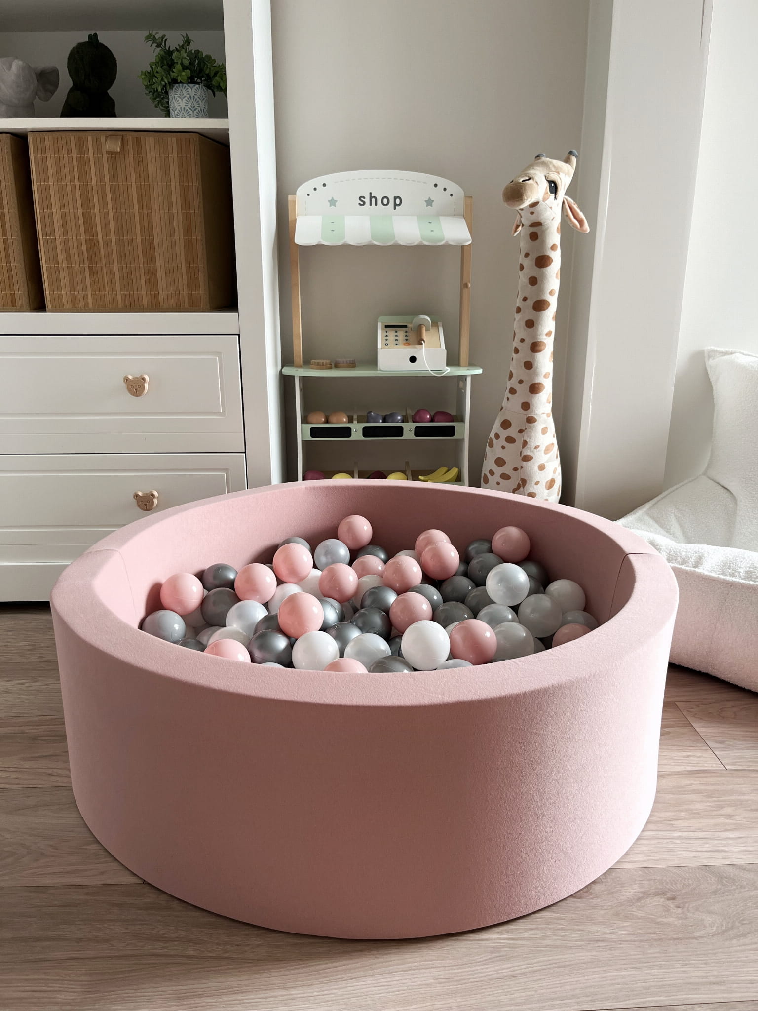 Prémiový bavlněný bazének s míčky – Pudrově Růžový (200–250 ks)