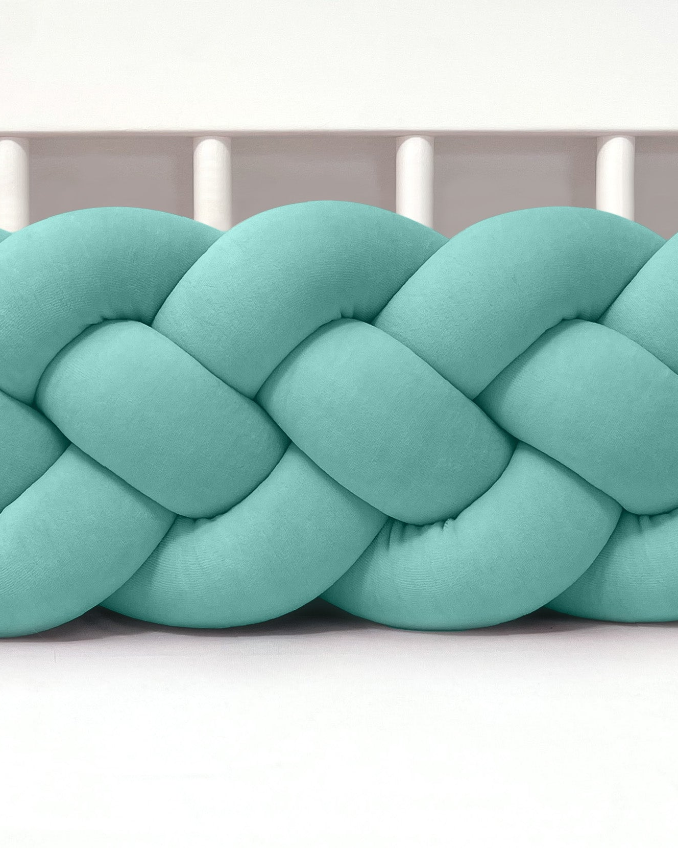 Mantinel do postýlky – Pletený cop 4-pramenný - Mátově zelený (120-400 cm)