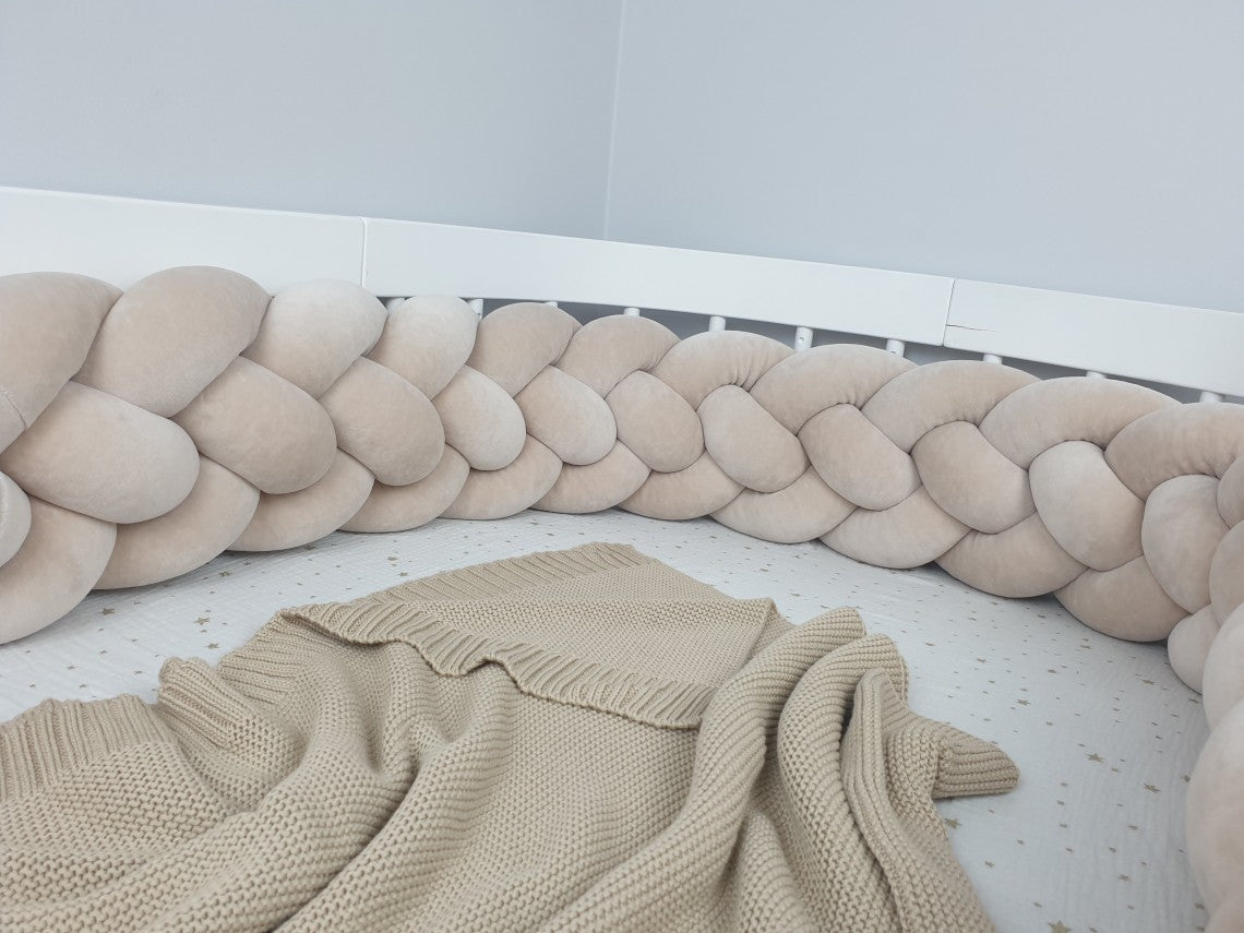 Ochranný mantinel do postýlky - 4-pásmový cop - Béžový (120-400 cm)