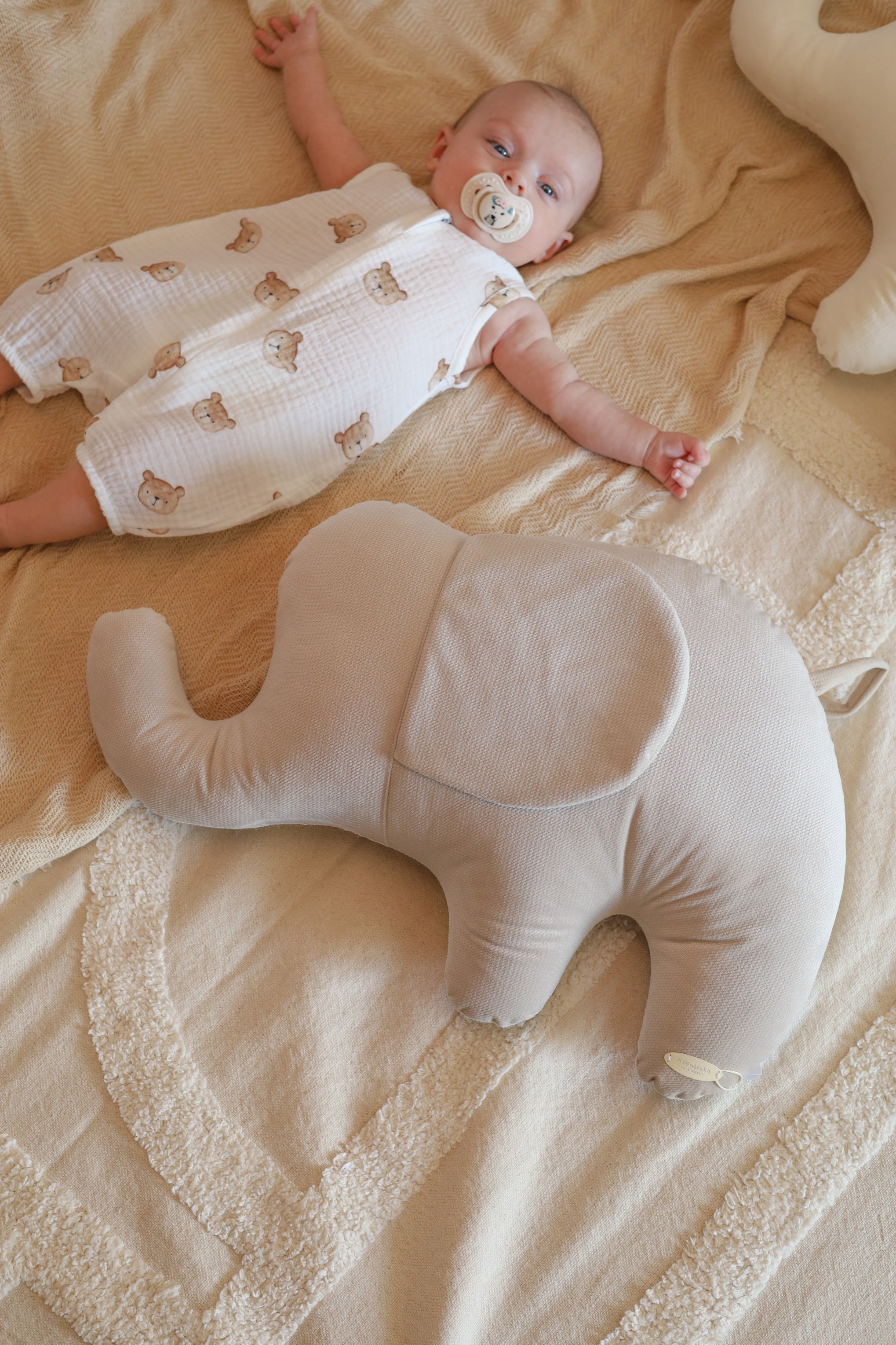 Dekorativní ručně vyráběný polštář Slon – sametový, béžový