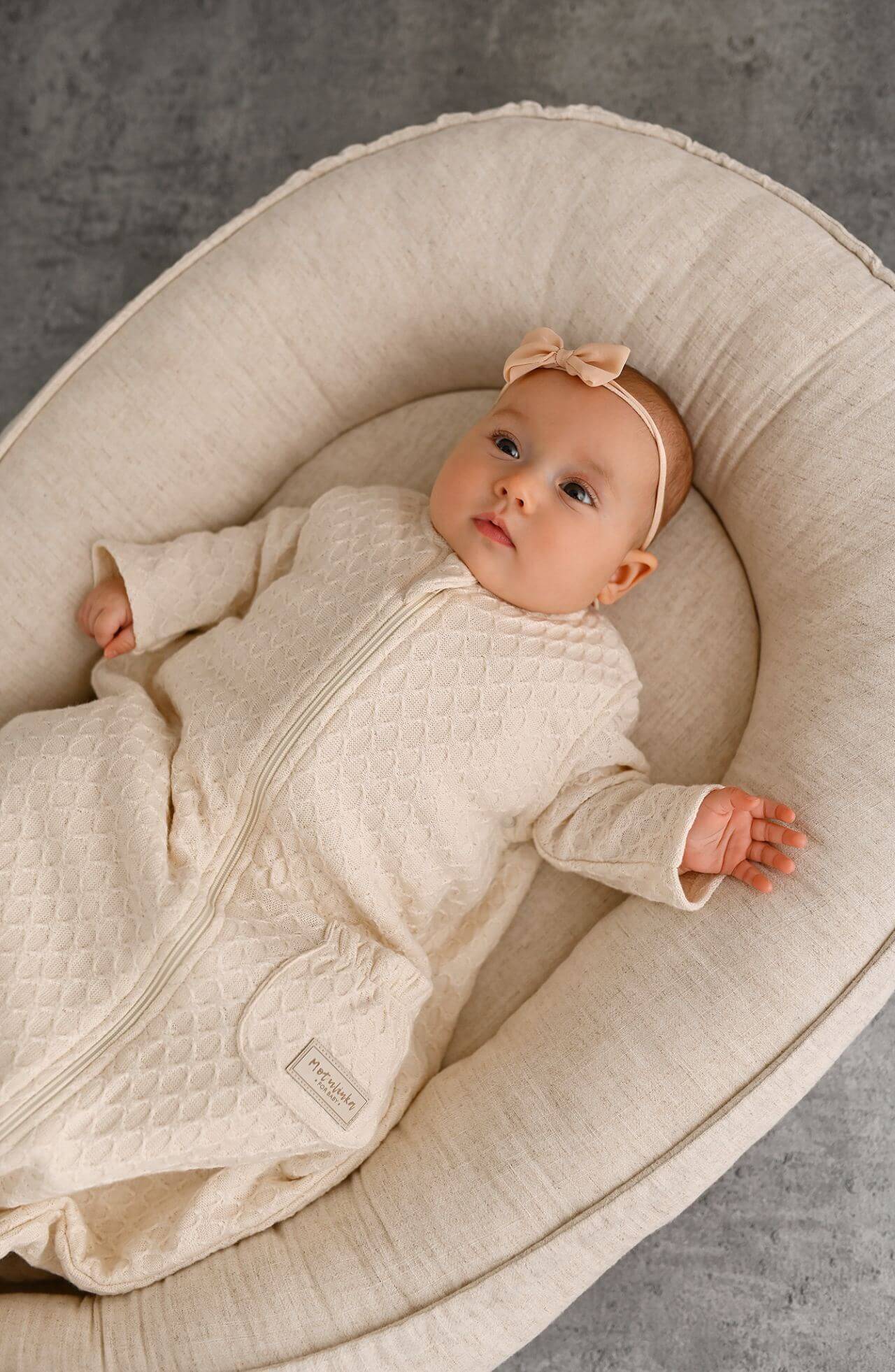 Pletený spací pytel pro miminka – 1,5 TOG – Přírodní bavlna (0–6 m)