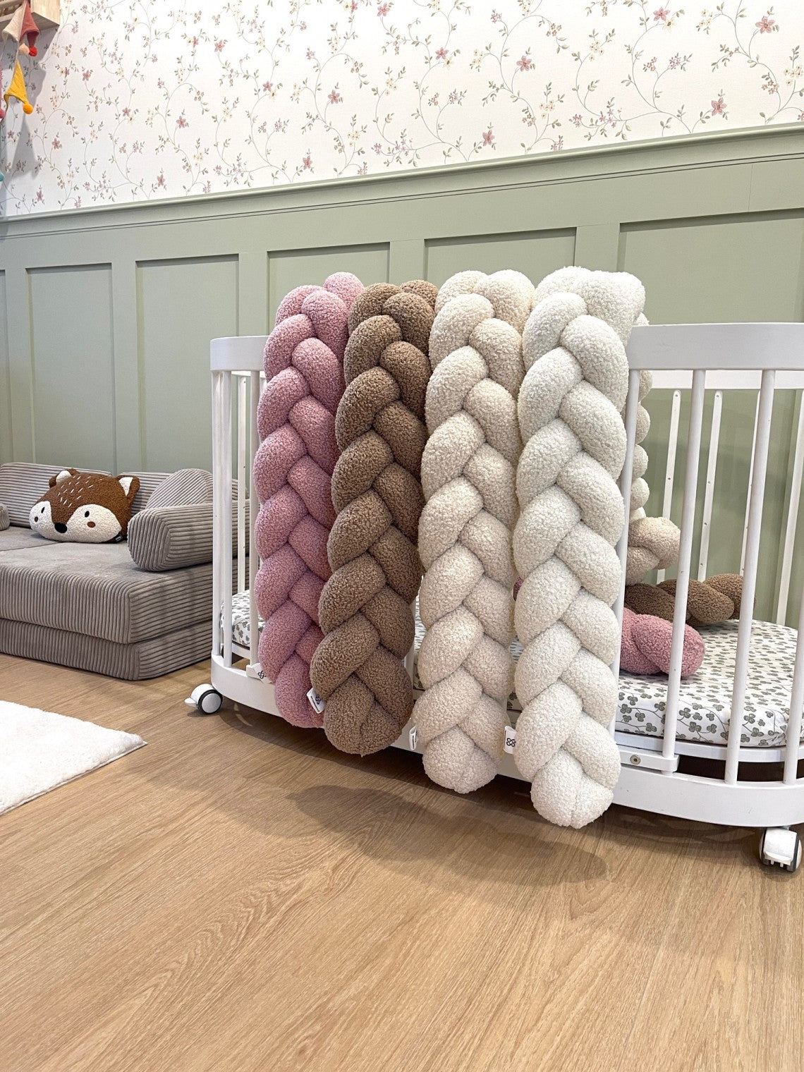 Bouclé mantinel do postýlky - Pletený cop - Světle Béžový