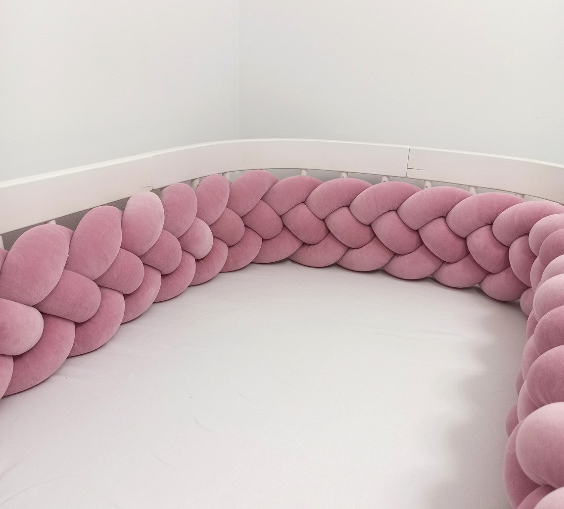 Ochranný mantinel do postýlky - 4-pásmový cop - Tmavě růžový (120-400 cm)