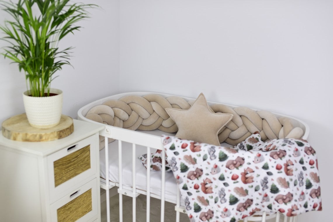 Mantinel do postýlky – Dvojitý pletený cop - Béžový (120-400 cm)