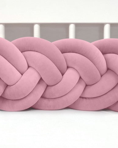 Mantinel do postýlky – Dvojitý pletený cop - Tmavě růžový (120-400 cm)