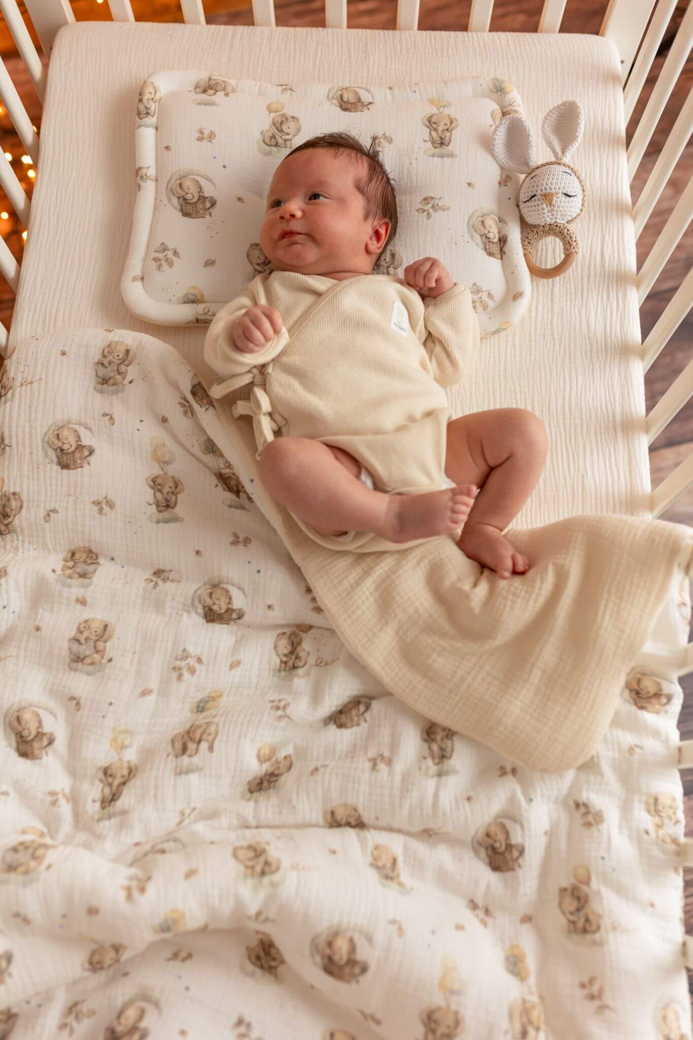 Mušelínová ložní souprava s výplní pro miminka (přikrývka + polštář) - Sloníci