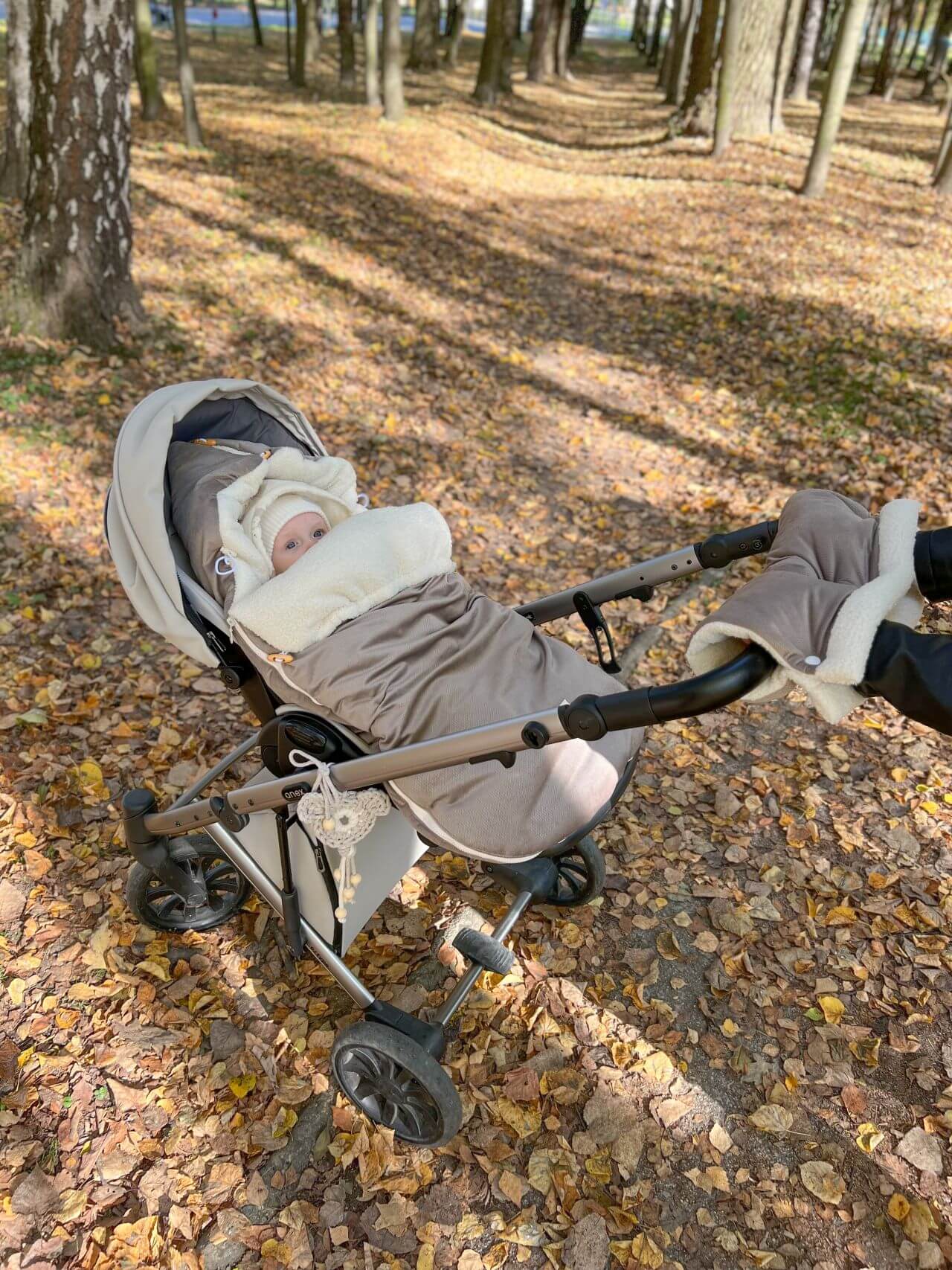 Fusak a rukávník - Bouclé se sametem - Zlatavě béžová