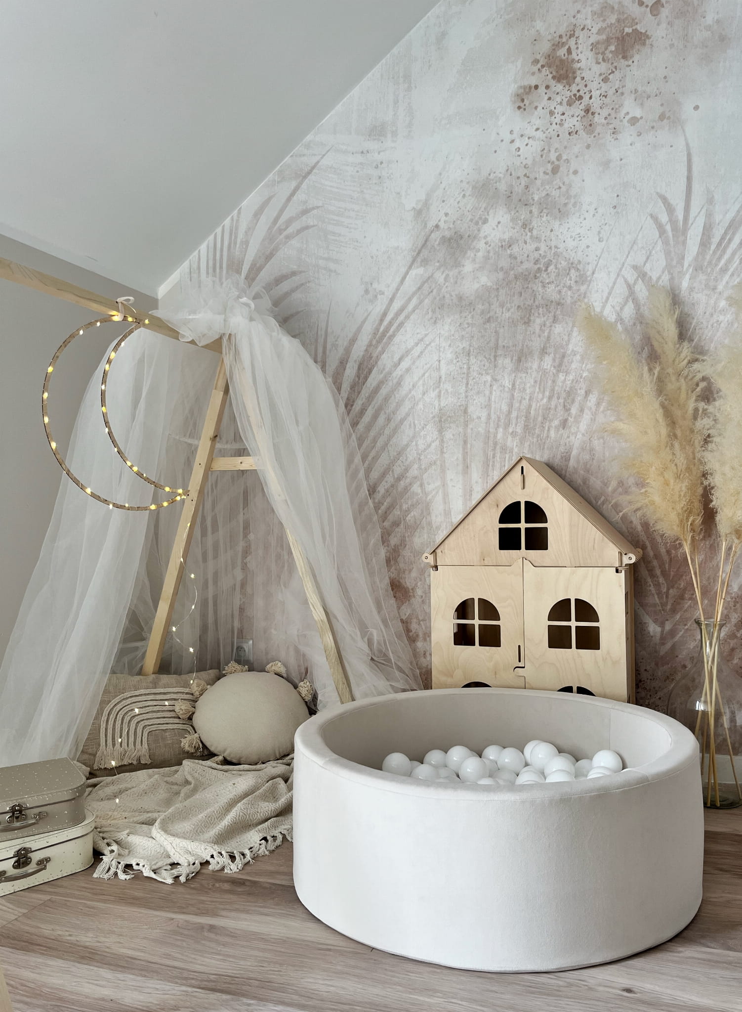 Trinity Velvet Velurový suchý bazének s míčky - Krémový