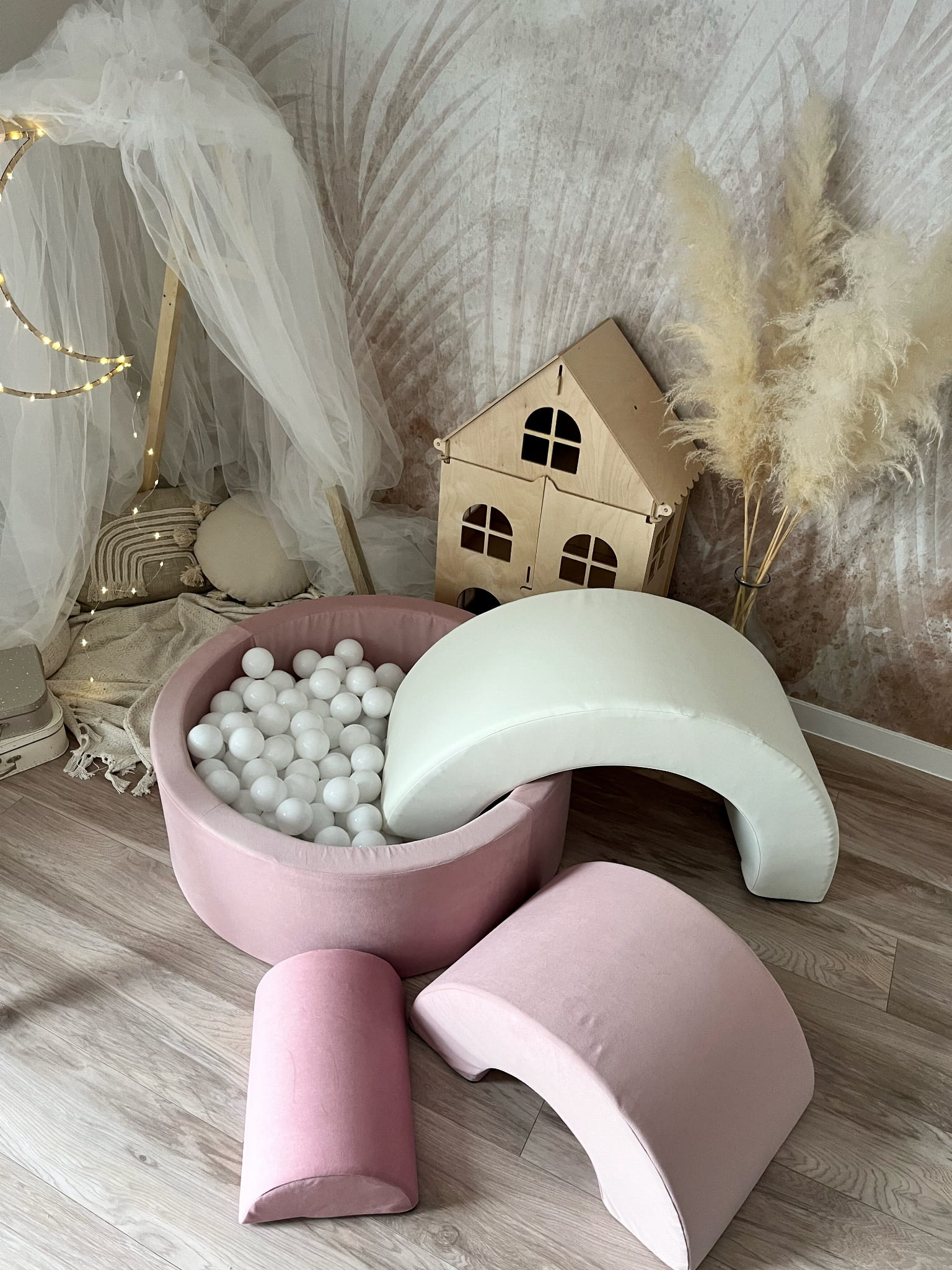 Trinity Velvet Velurový suchý bazének s míčky - Pudrově růžový