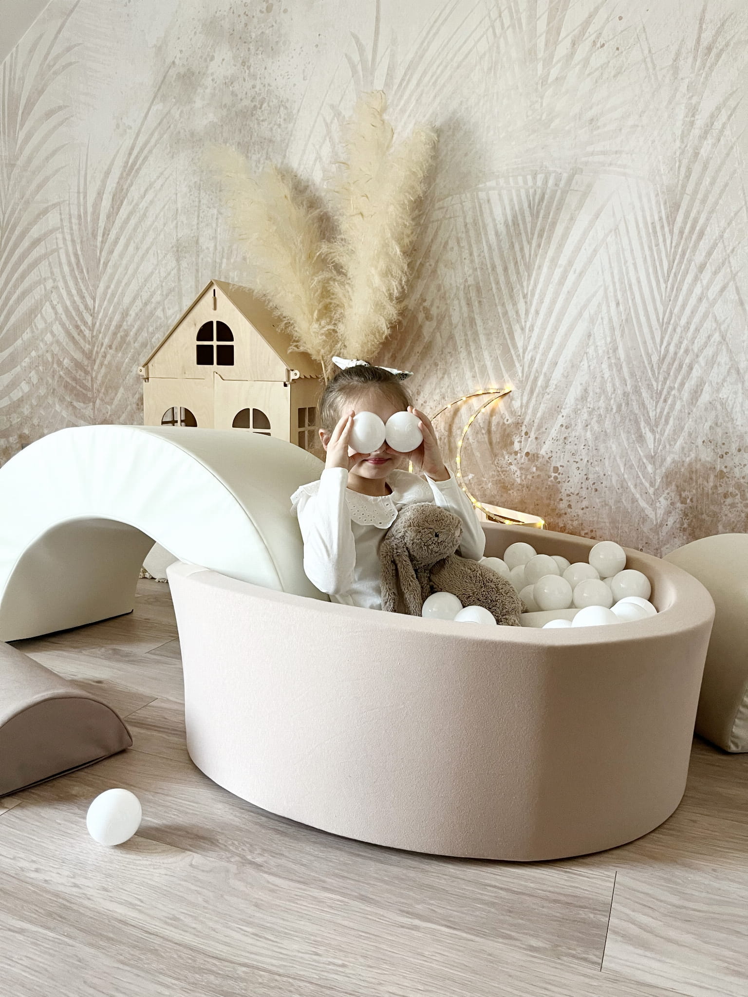 Trinity Velvet Velurový suchý bazének s míčky - Krémový