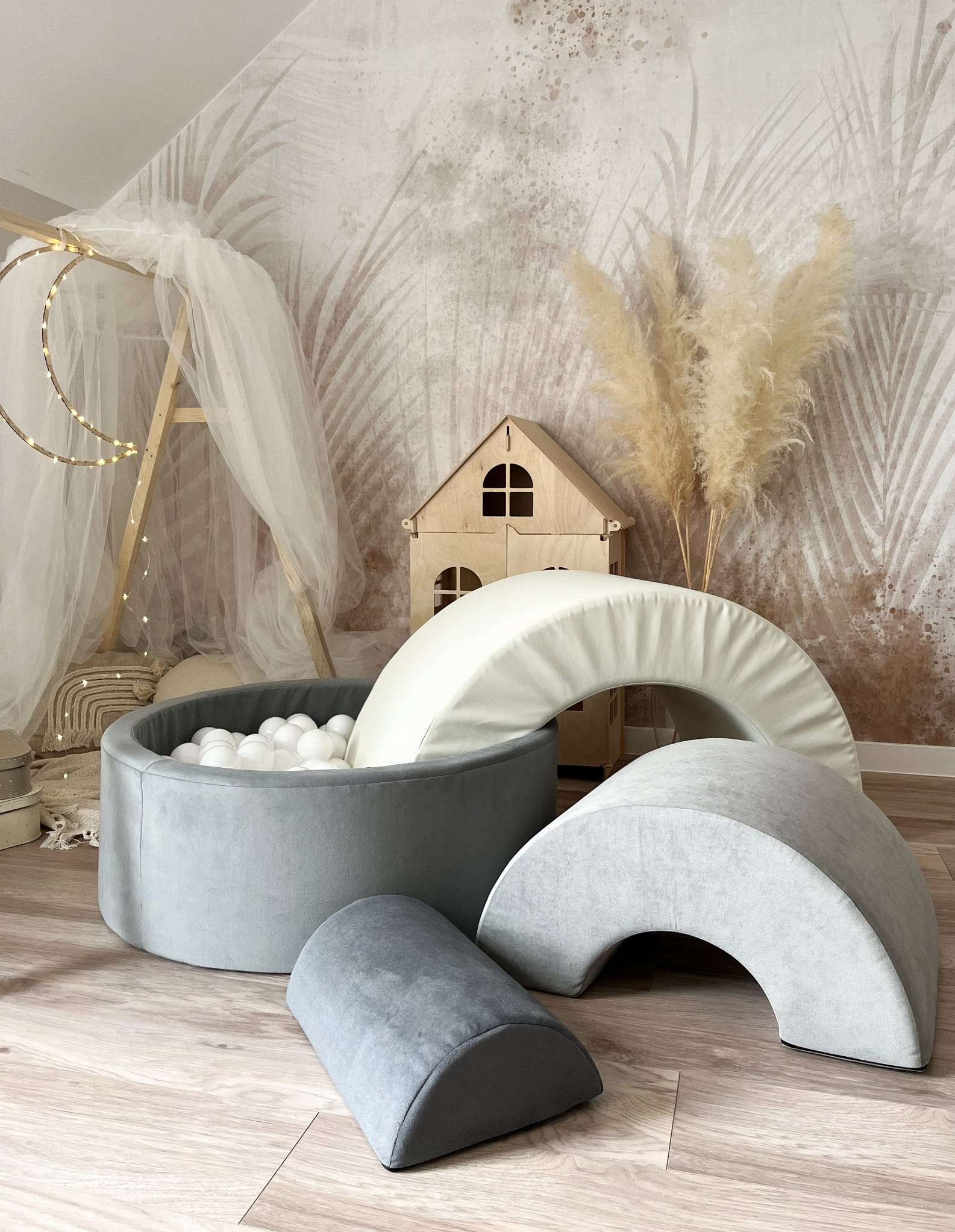 Trinity Velvet Velurový suchý bazének s míčky - Šedý